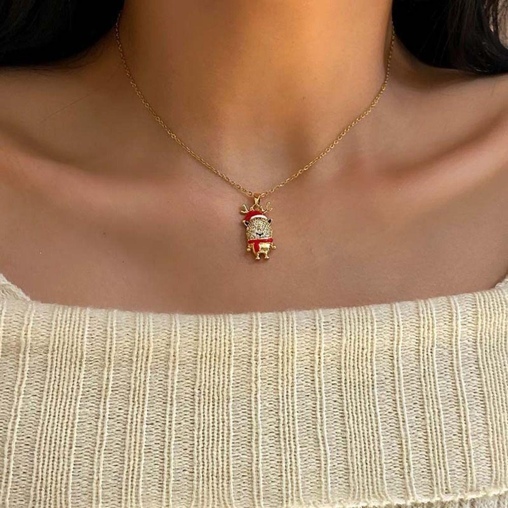 Socks Christmas Rhinestone Necklace Santa Claus Xmas Clavicle Chain Cartoon Pendant Bracelet Gift