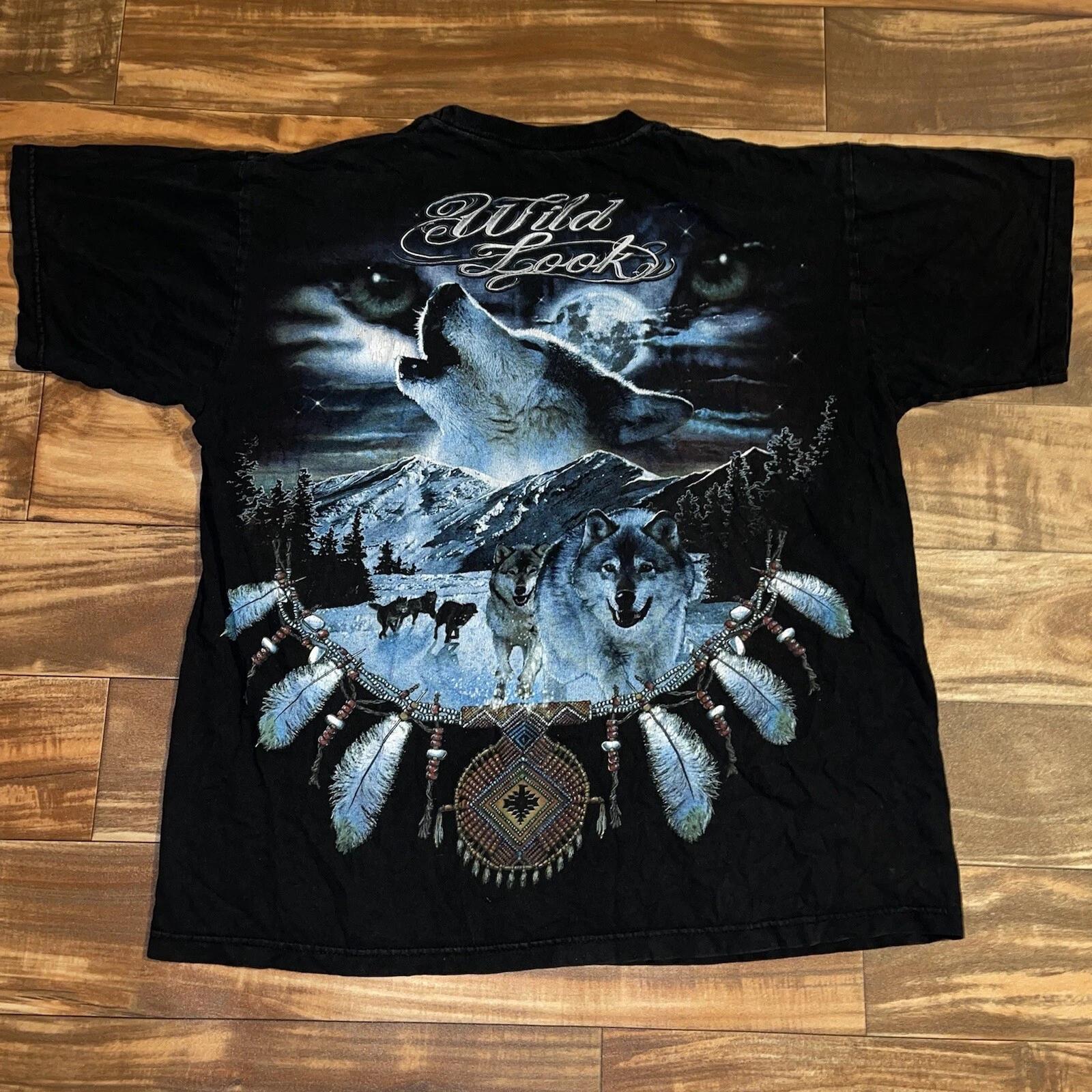 Волчья Стая Дикий Вид Коренной Американский Индейский Племенной Природа Футболка L/XL 3XL