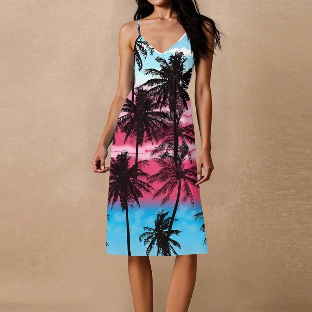 Women's Spaghetti Strap Backless Bow Loose Casual Beach Holiday Dress Sundress