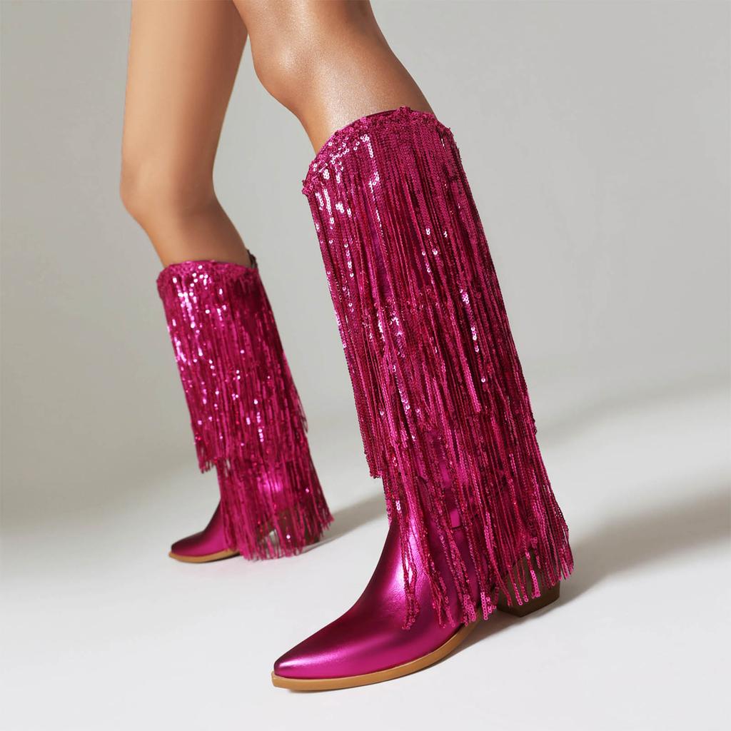 Wide Calf Boots For Women Over The Knee High Women'S Rhinestone Fringe Boots Sparkly Western Cowboy Boots Zapatos De Mujer