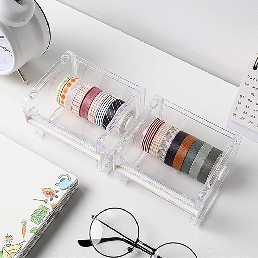2 Pack Washi Tape Dispenser Cutter Transparent Acrylic Visible Roll Tape Holder Storage Desktop Office Tape Dispensers