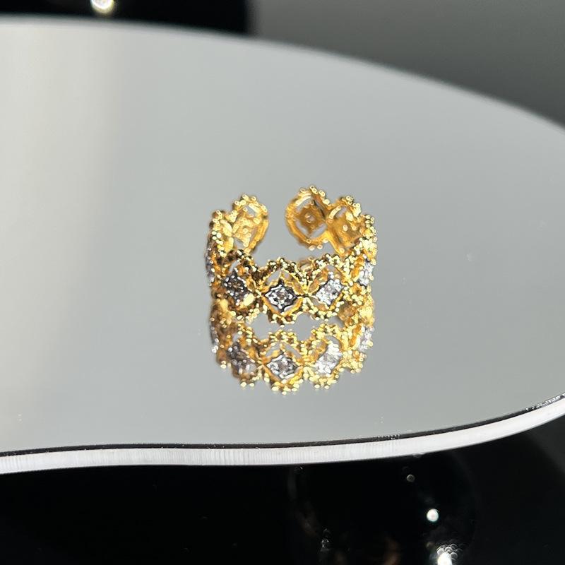 Collection retro Italian court style brushed hollow lace open ring women's fashion niche versatile ring