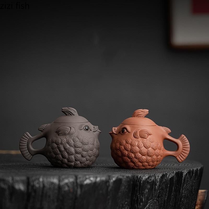 250ml Puffer Fish Purple Clay Pot Handmade Teapots Kung Fu Teaware Kettle Ornaments Tea Pets Ceramics Tea Pots Tea Making Tools