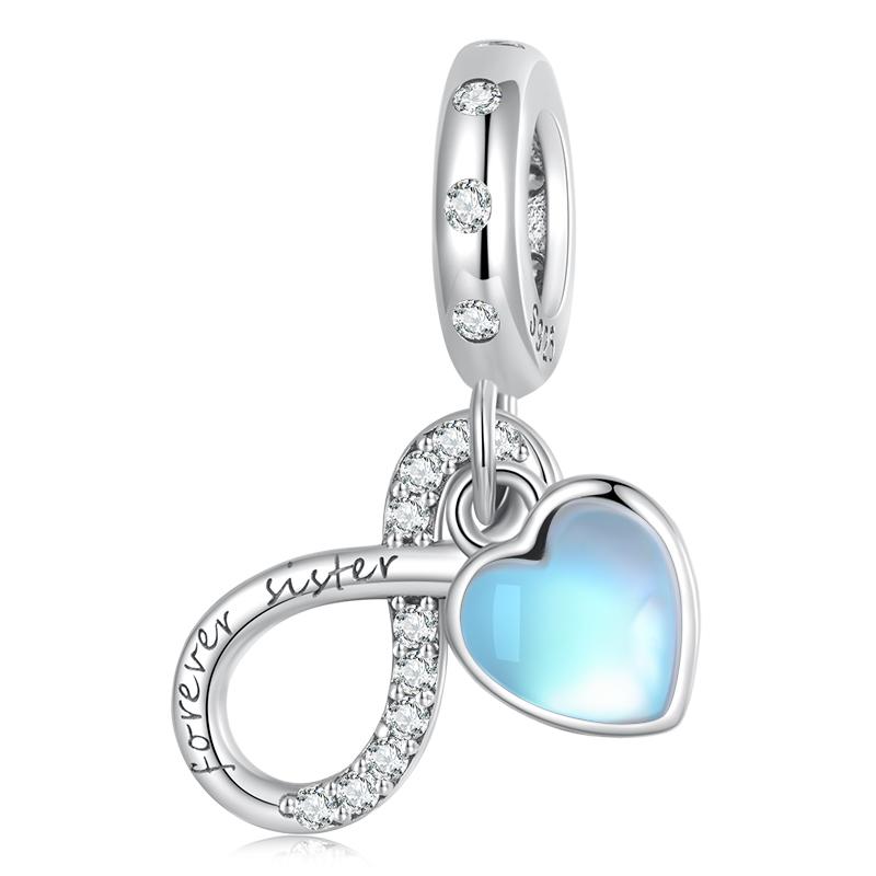 WOSTU 925 Silver Moonstone Charms Heart Beads Astronaut Moon Pendant Fit Bracelet DIY Necklace Jewelry Making