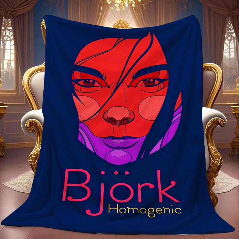1Pc Bjork Print Flannel Blanket, High Quality Comfortable for All Seasons, Warmth and Comfort, Perfect for Christmas Gifts