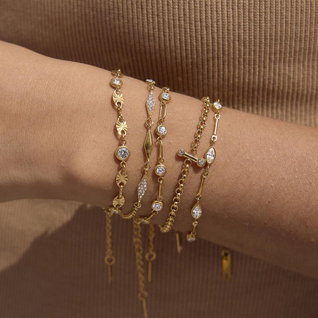 Waterproof Bracelet Trendy 18K PVD Gold Plated Stainless Steel Sparkling Zircon Stackable Chains Bracelet for Women Jewelry Gift