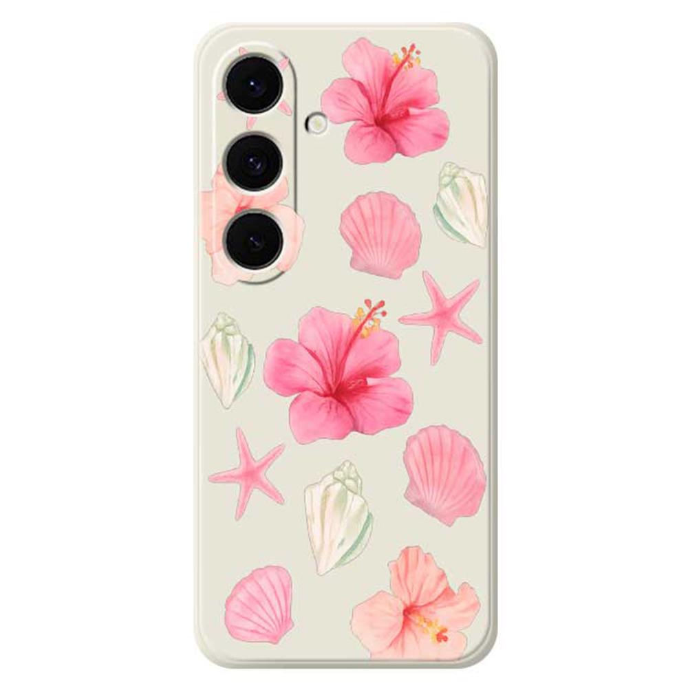 For Samsung Galaxy S25 FE Case Peach Blossoms Shells Pattern Printing Straight Edge TPU Phone Back Cover