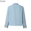 ZANZEA Women Casual Turn Down Collar Loose Lace Crochet Splice Long Sleeve Blouse