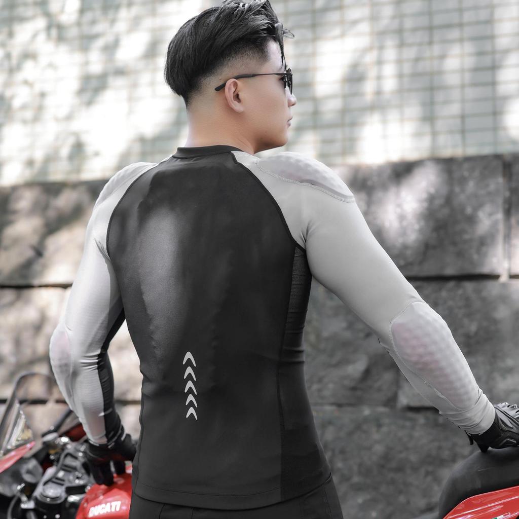 Wosawe Męska obcisła, rozciągliwa, przyjazna dla skóry, zatwierdzona przez CE, wyjmowana, miękka ochraniacz, odblaskowa, miękka koszulka z ochraniaczem na motocykl, kurtka