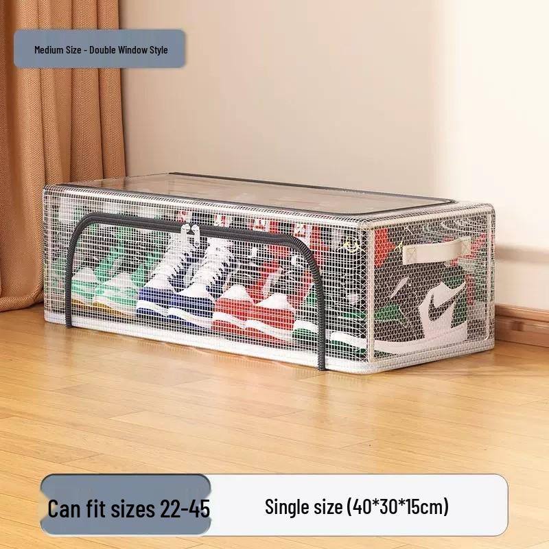 Transparent Folding Shoe Storage Box with Steel Frame and Under-Bed Design
