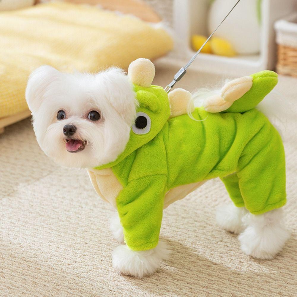 Ziehbarer Niedlicher Dinosaurier Haustierpullover Gemütliche Cosplay-Requisiten Hund Vierbeiniger Overall Dicke Warme Haustierkleidung für Kleine Hunde Katzen
