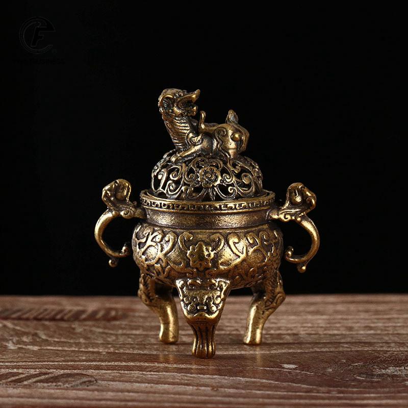 Pattern Three Foot Incense Burner Censer Exquisite Small Statues Copper Statue Brass Carved Animal Dragon
