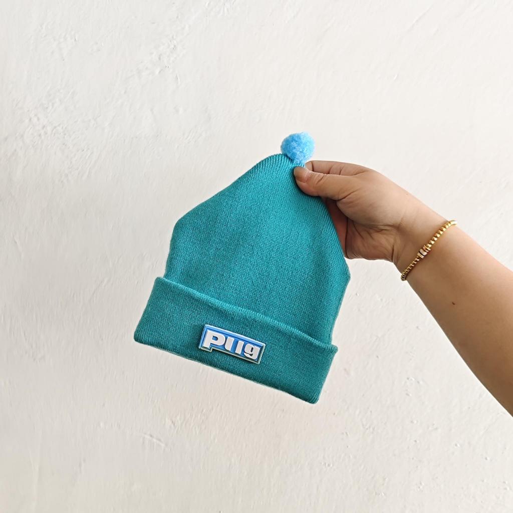 Baby Knit Wool Hat for 0-12 Months - Boys & Girls Solid Color with Letter Sticker - Warm Autumn & Winter Cap