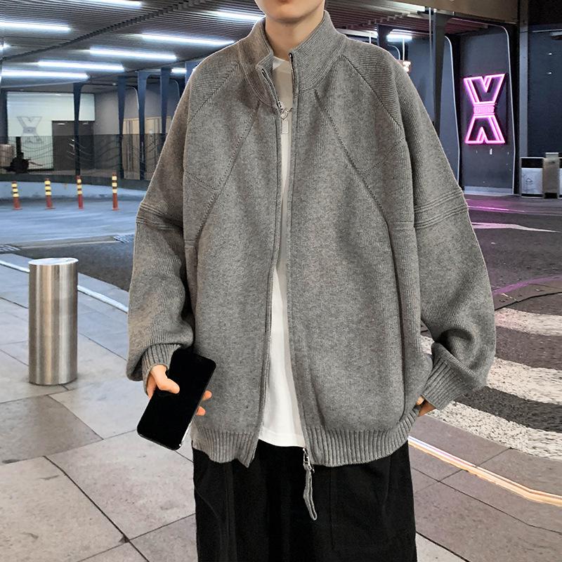 Herren-Strickjacke mit Stehkragen, locker geschnitten - Trendige amerikanische Strickware für Frühling und Herbst