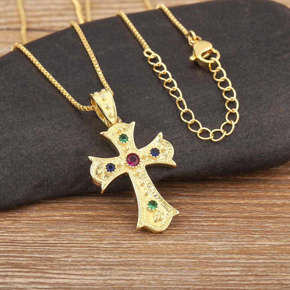 Nidin New Fashion Colorful Delicate Zircon Cross Pendant Necklace For Male And Female Couples Jewelry Party Daily Gifts