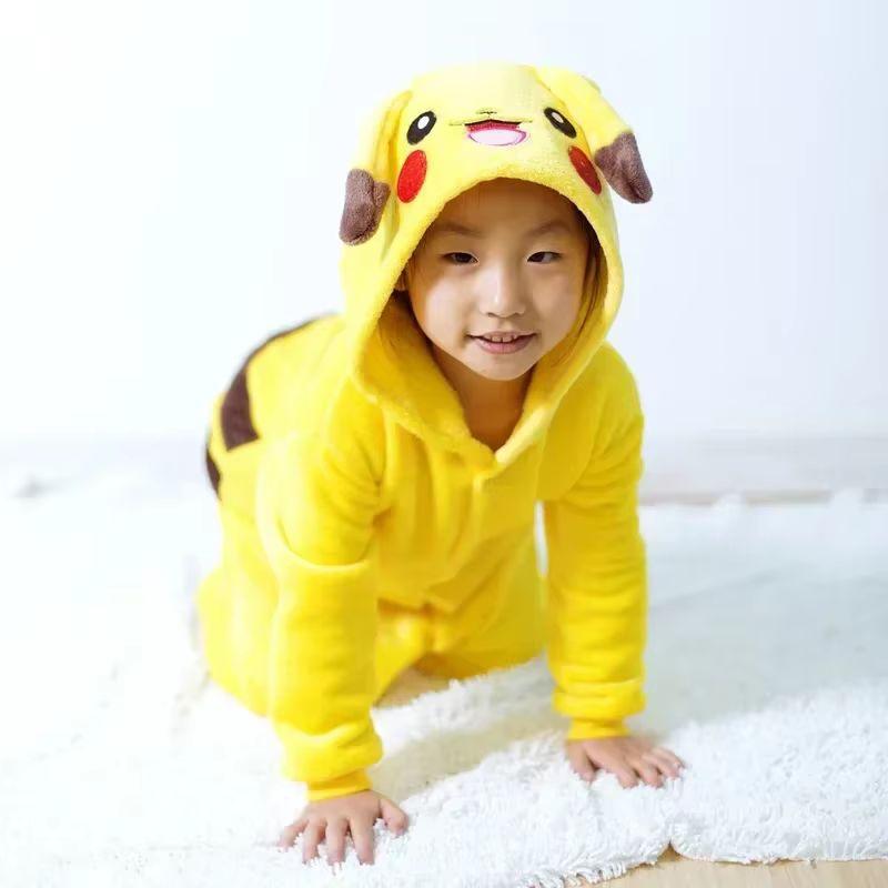 Pikachu Pokemon Warm Flannel Onesie Cosplay Hoodie For Kids/Adults Soft Homewear Autumn Winter Parent-Child Sleepwear For Girls