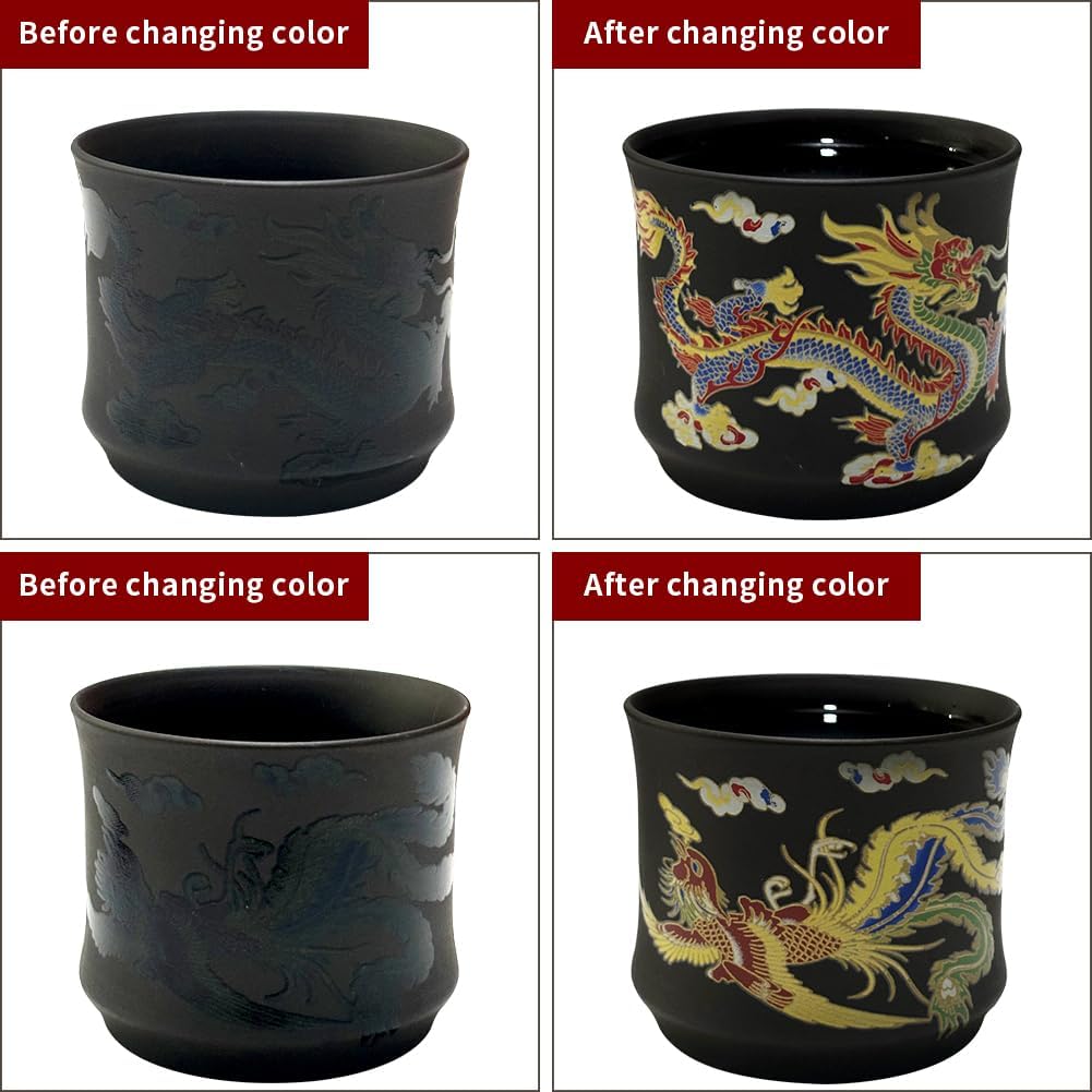 Čínský šálek na čaj měnící barvu Vintage Ručně vyráběný Draky Fénixy Hliněný hrnek Kung Fu Čaj Proti opaření Káva Čaj Nádobí