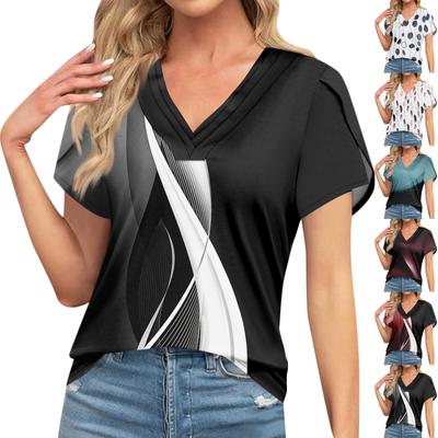 Μπλούζες Γυναικείες Dressy Casual, Fashion Print Κοντομάνικο T-Shirt Retro print Μοναδικό σχέδιο Μπλουζάκια με λαιμόκοψη σε V μεγάλου μεγέθους