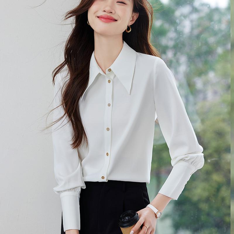 Women Blouses Shirts 2025 Spring Long Sleeve Women Blouse Shirt Office Lady Turn Down Collar Black White Blouse Shirt Women Tops J921