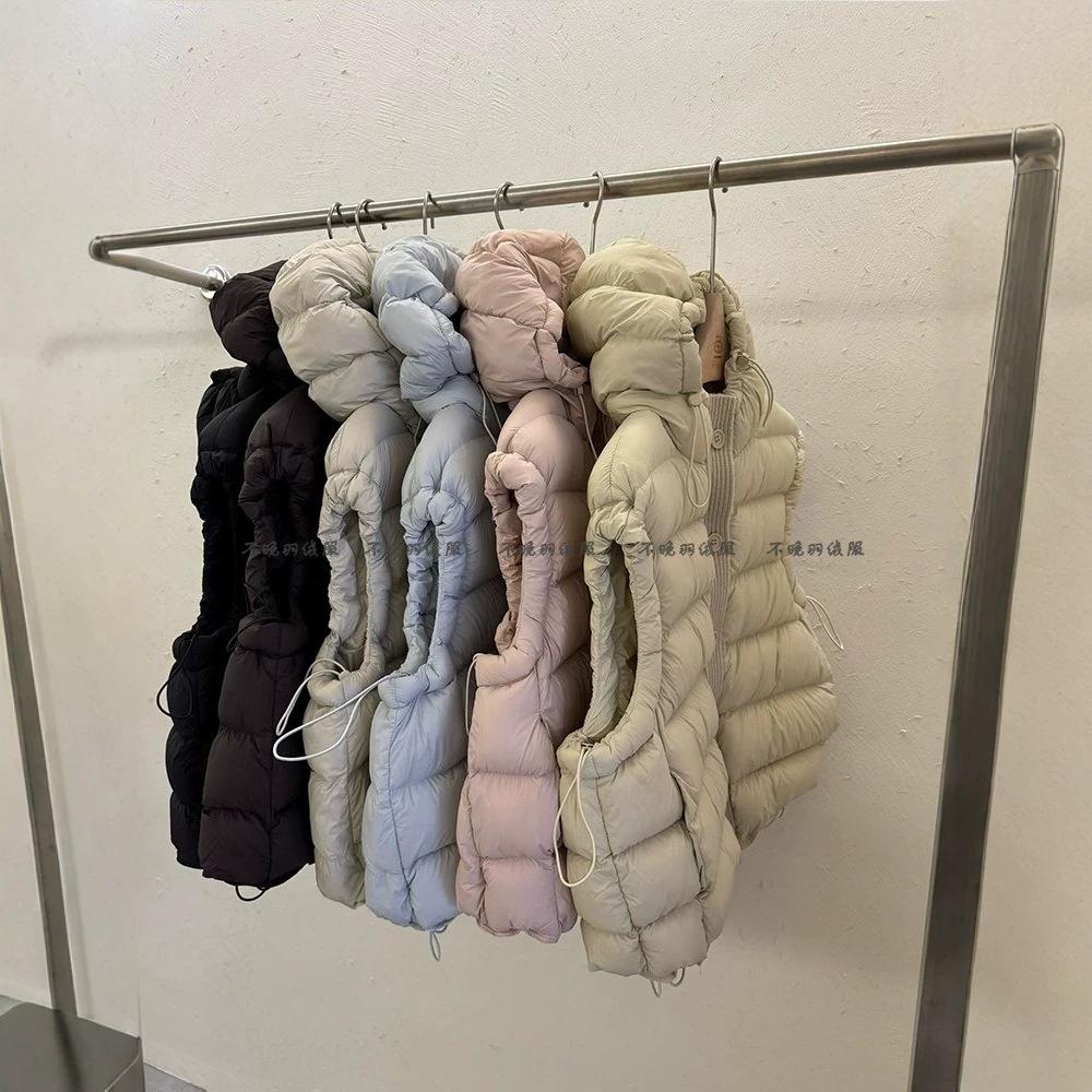 Down vest women's short winter thickened hooded white duck down jacket knitted splicing to keep warm