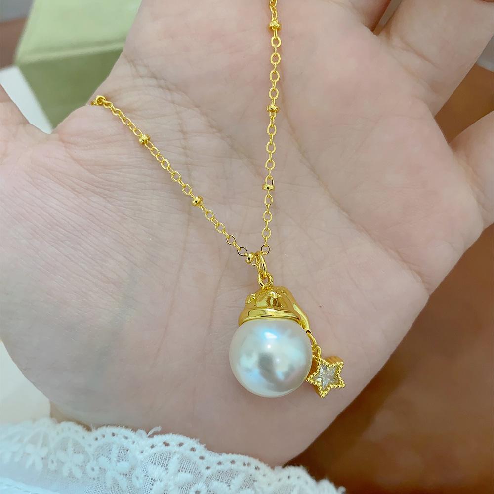 Elegant Pearl & Diamond Christmas Hat Necklace for Women