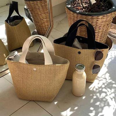 Hand-held Straw Woven Bag for Women Korean New Style Ins Beach Vacation Summer Pastoral Style Versatile Woven Bag