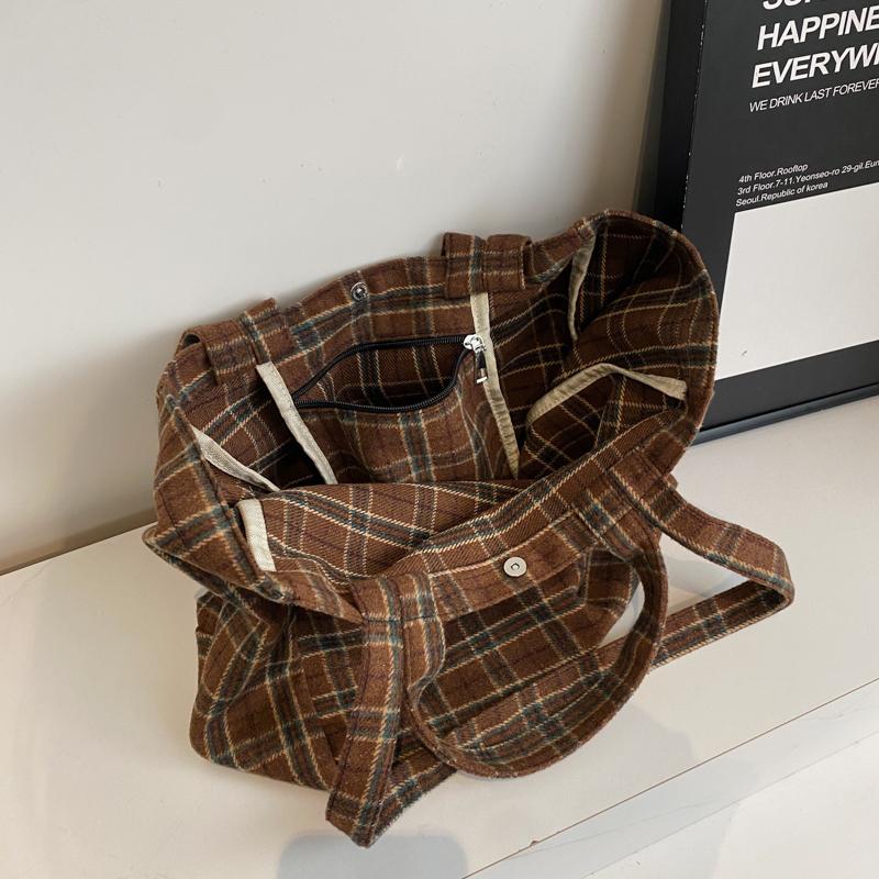 Women's Large Capacity Tote Bag Plaid Handbag Commuter Shoulder Bag