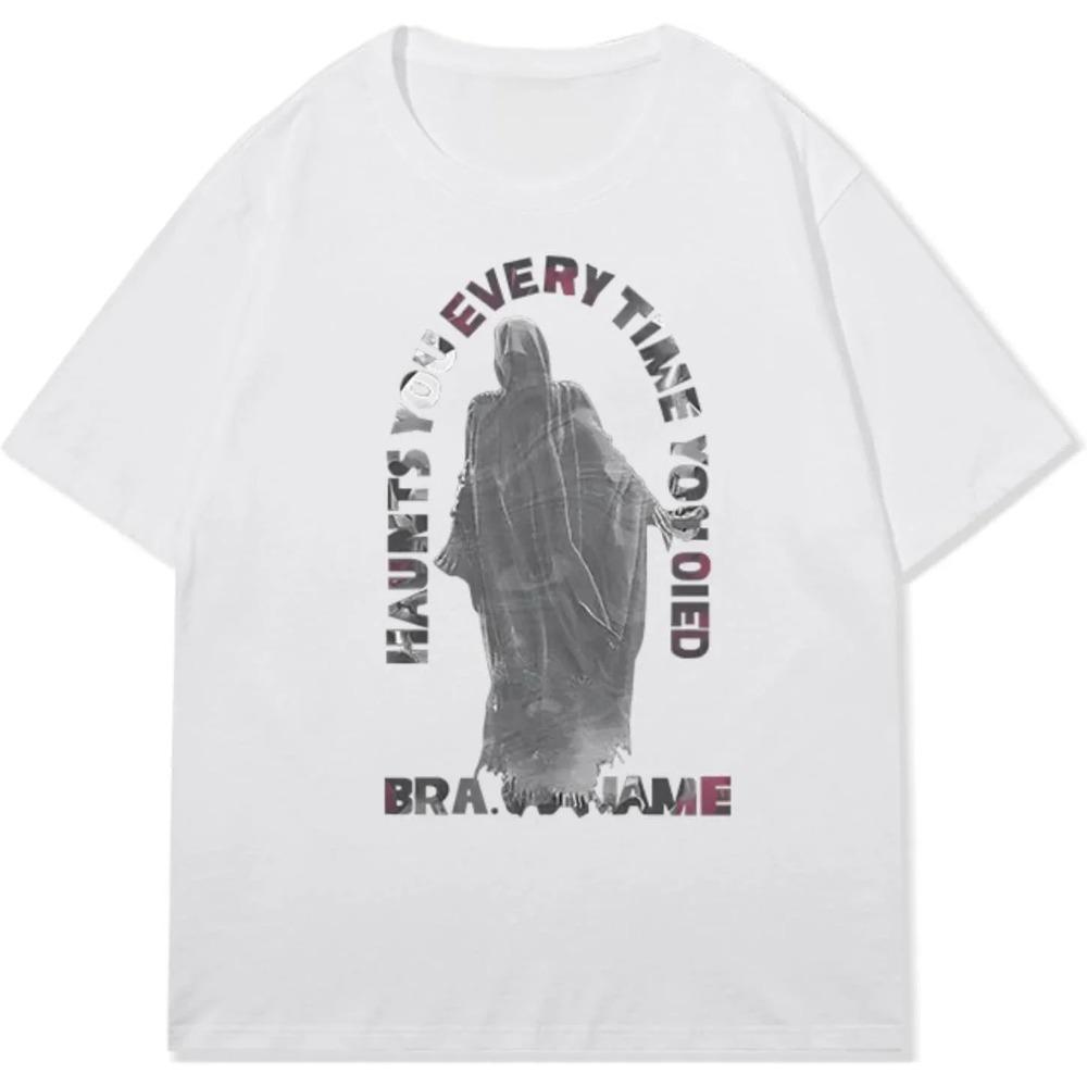 

New Style Unisex Y2K Ghost Graphic T Shirt, Gothic Letter Print Vintage Tee XXXXXL белый