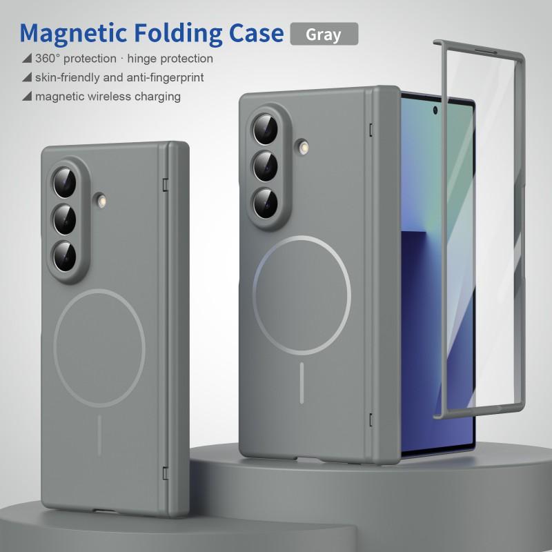 Magnetic Snap-On Case With Built-in Screen Film Galaxy Z Fold 8 Ultra 7 6 Full Coverage Protective Cover PC