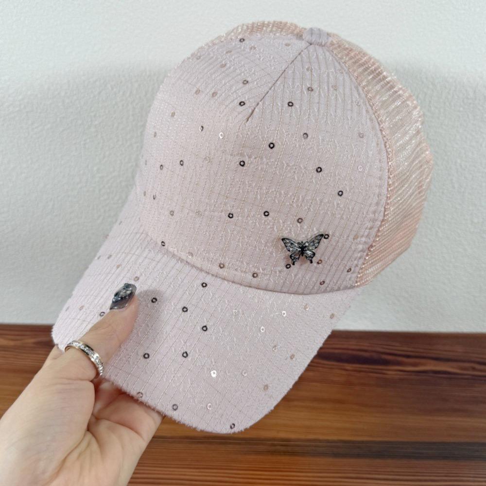 Sequin Sport Peaked Hat Butterfly Summer Sun Hat Casual Mesh Baseball Hat  Travel Beach