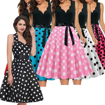 Women Polka Dot Vintage Costume 50s 60s Rockabilly POLKA DOT ROCK N ROLL Evening Party Swing Pin-up Prom Dress