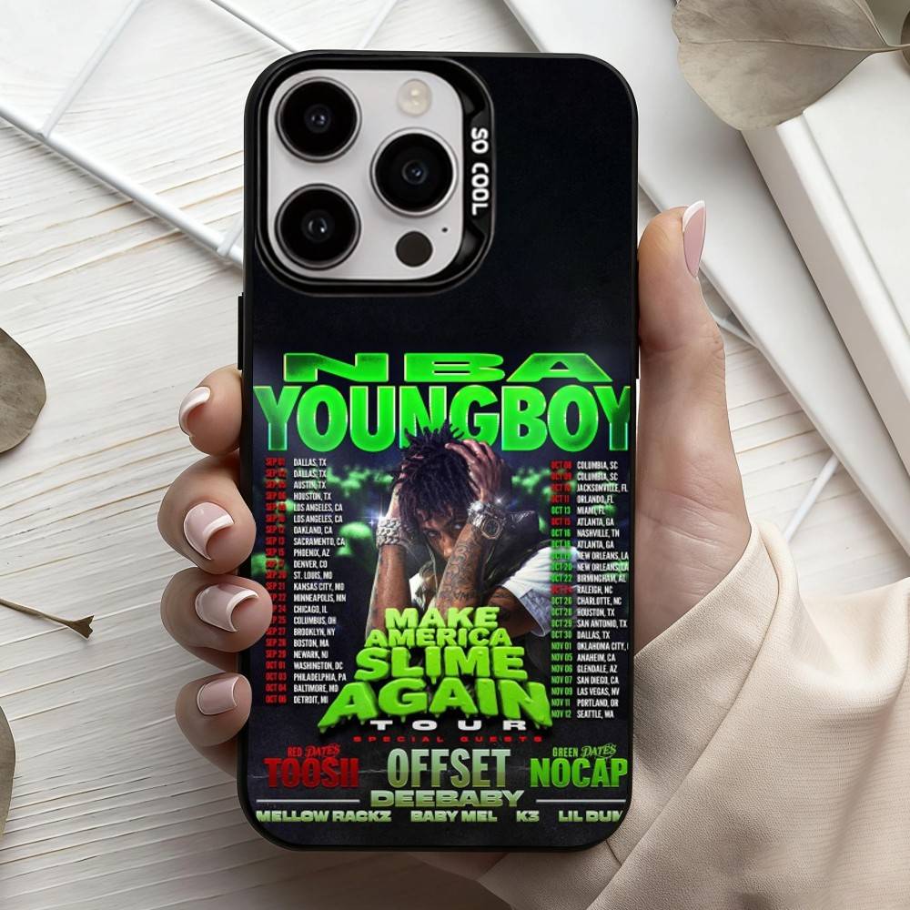 YoungBoy Never Broke Again Tour Phone Case For iPhone17,16,15,14,13,12,11 Plus,Pro Max Black Candy silver phone case