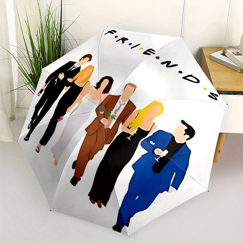 1 Stück Friends TV-Show Automatischer Faltregenschirm, Tragbares faltbares Design, 8-Rippen Eisenrahmen, Ganzjahres-Zufälliges Outdoor-Accessoire für Weihnachten Geburt