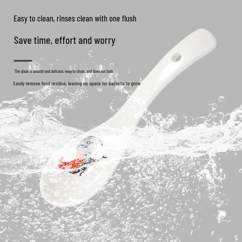 Small White Ceramic Soup Spoon - Rooster Design, Three-Bend, Thickened for Commercial Use