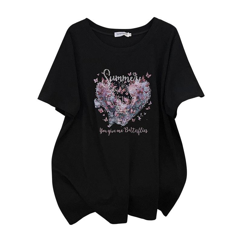Women's Plus Size Loose Fit Round Neck Mid-Length Short-Sleeve T-Shirt (200/300/350 jin)