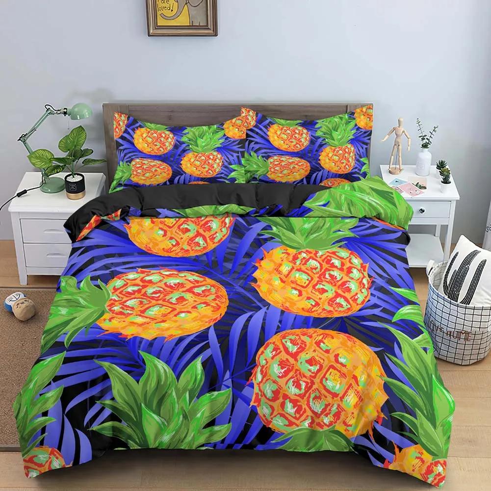 Fruit Pineapple Duvet Cover Yellow Tropical Fruit Plants Theme For Children Boys Girls Teens For Bedroom Decoration Queen King