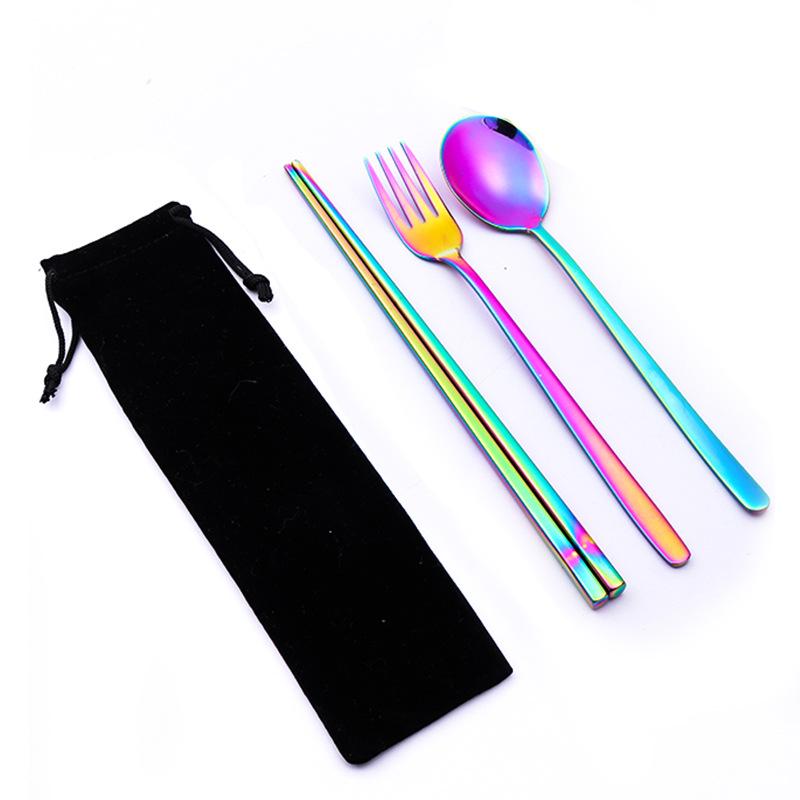 Korean Style Stainless Steel Cutlery Gift Set - Knife, Fork, Spoon, Straw