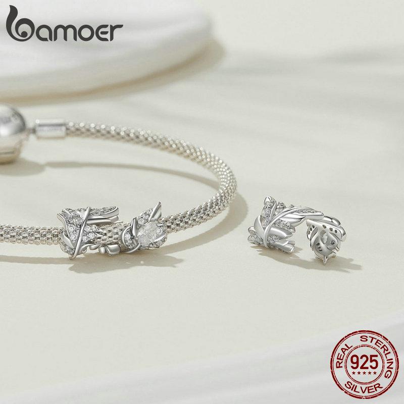 BAMOER 925 Sterling Silver Sun and Moon Heart Charms Beads with Nano Opal Fit European Bracelets & Necklace Jewelry Accessories