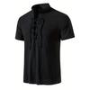 Men's Retro Shirt Short Sleeve Cotton Linen Lightweight Breathable Solid Color Fashion Tops Pirate V-neck Male Stylish Shirs