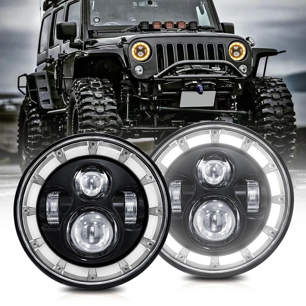 1 PCS 7 Inch LED Headlight, Round Headlamp with High Low Beam DRL Turn Signal Replacement for Jeep
