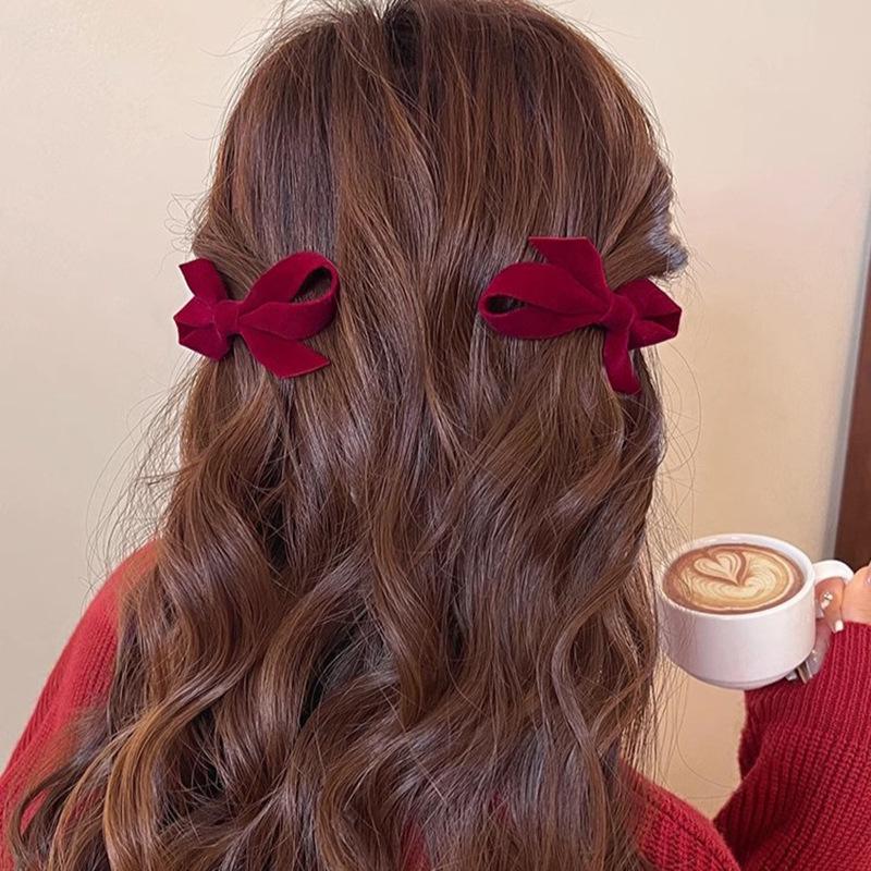 Rote Samt Weihnachts Schleife Haarspange für Damen und Babys