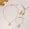 Elegant Four Leaf Clover Jewelry Set Women Gold Plated Stainless Steel Necklace Bracelet Earrings With Water Wave Chain