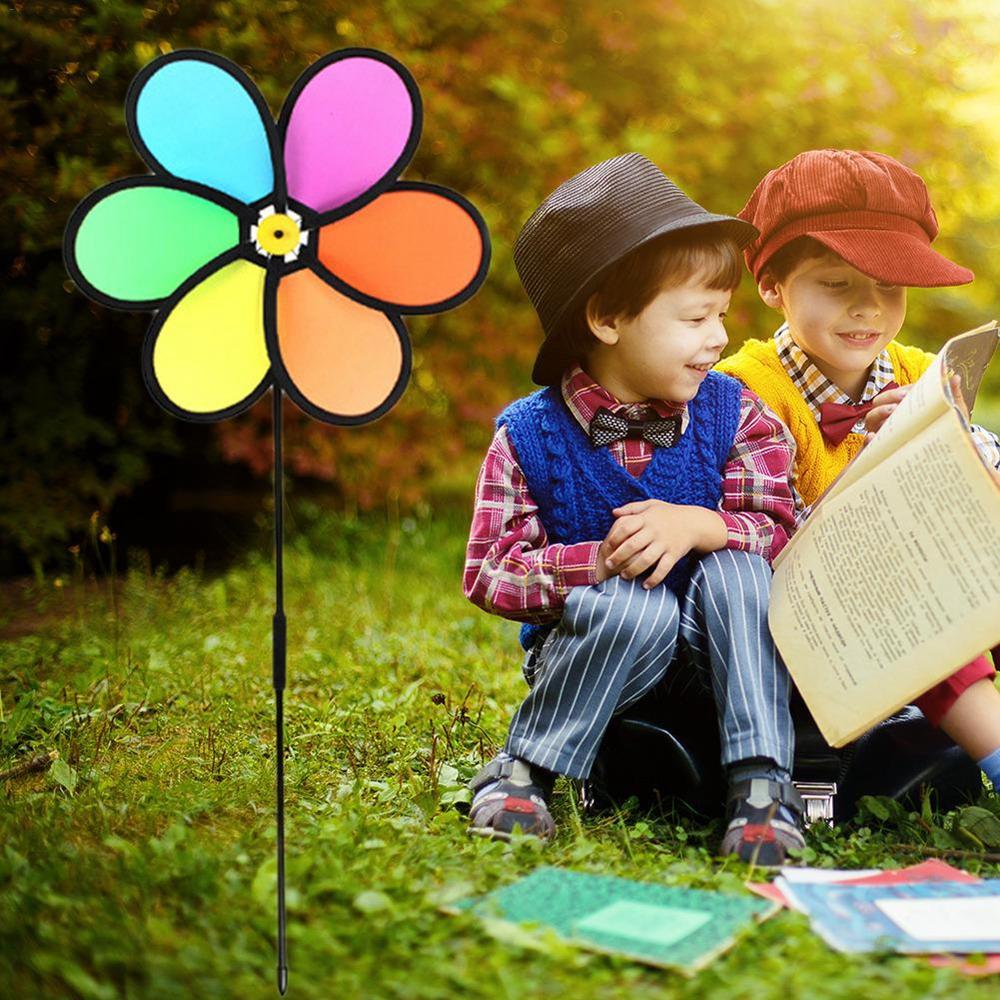 Children Kids Colorful Triple Wheel Rainbow Pinwheel Wind Spinners Garden Windmill Windmill Toys