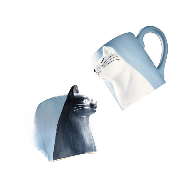 Zestaw kubków ceramicznych 3D z kotem na Walentynki - Kubki dla par z kreskówek