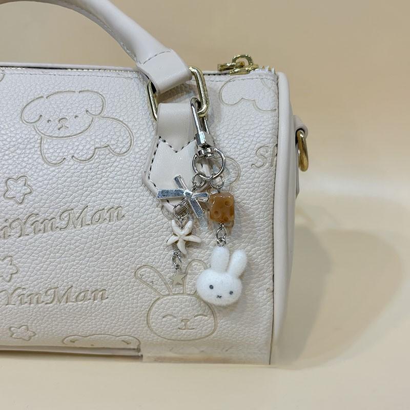 Cute flocking Miffy Rabbit mobile phone chain DIY girl heart bag card book pendant keychain mobile phone girlfriend gift