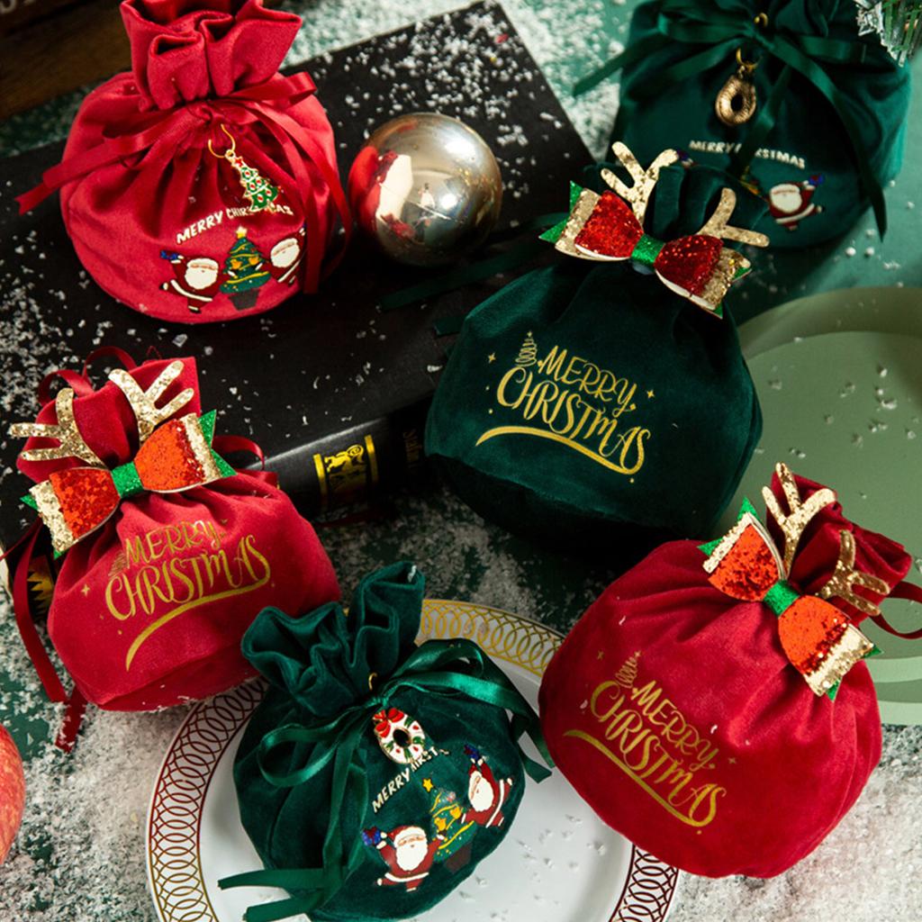 Christmas Velvet Cloth Gift Bag Christmas Atmosphere Storage Pouch Supplies for Holiday New Year Party Gift Packaging