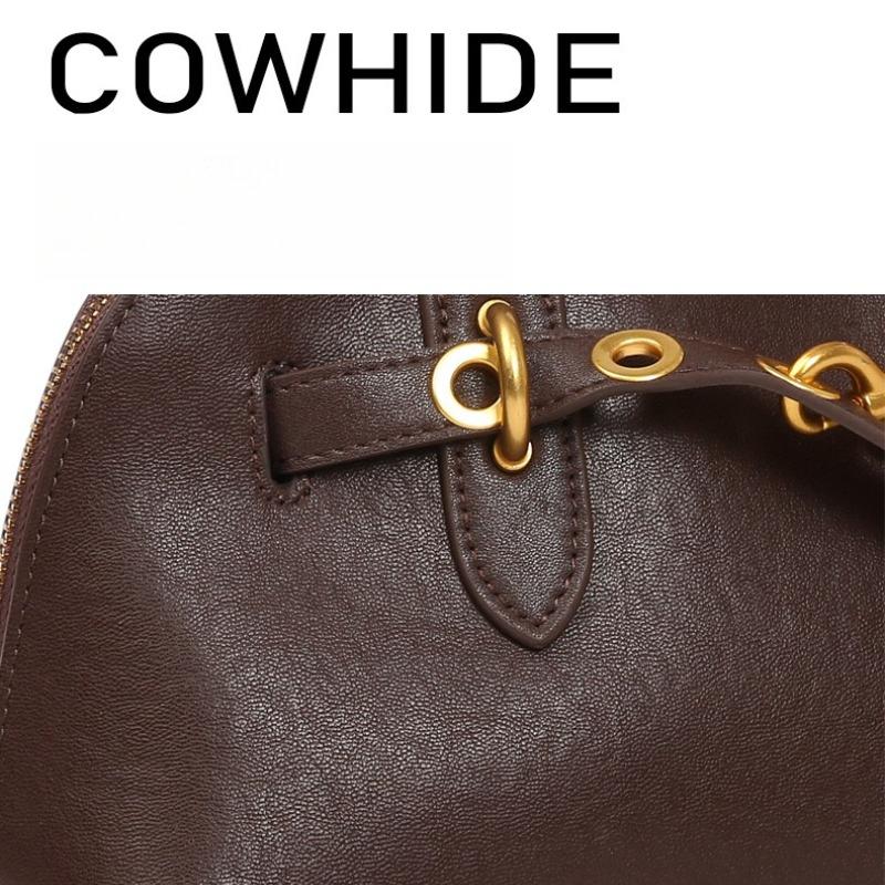 Luxury Brand Genuine Leather Women Handbags Fashion Gold Buckle Shoulder Bags Women Retro Cowhide Boston Bags Lady