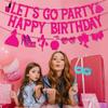 Let's Go Party Happy Birthday Banners for Women, Hot Pink Princess Banners for Girl Doll Theme Party Ladies Birthday, Cute Photo Backdrop, 21st Bday