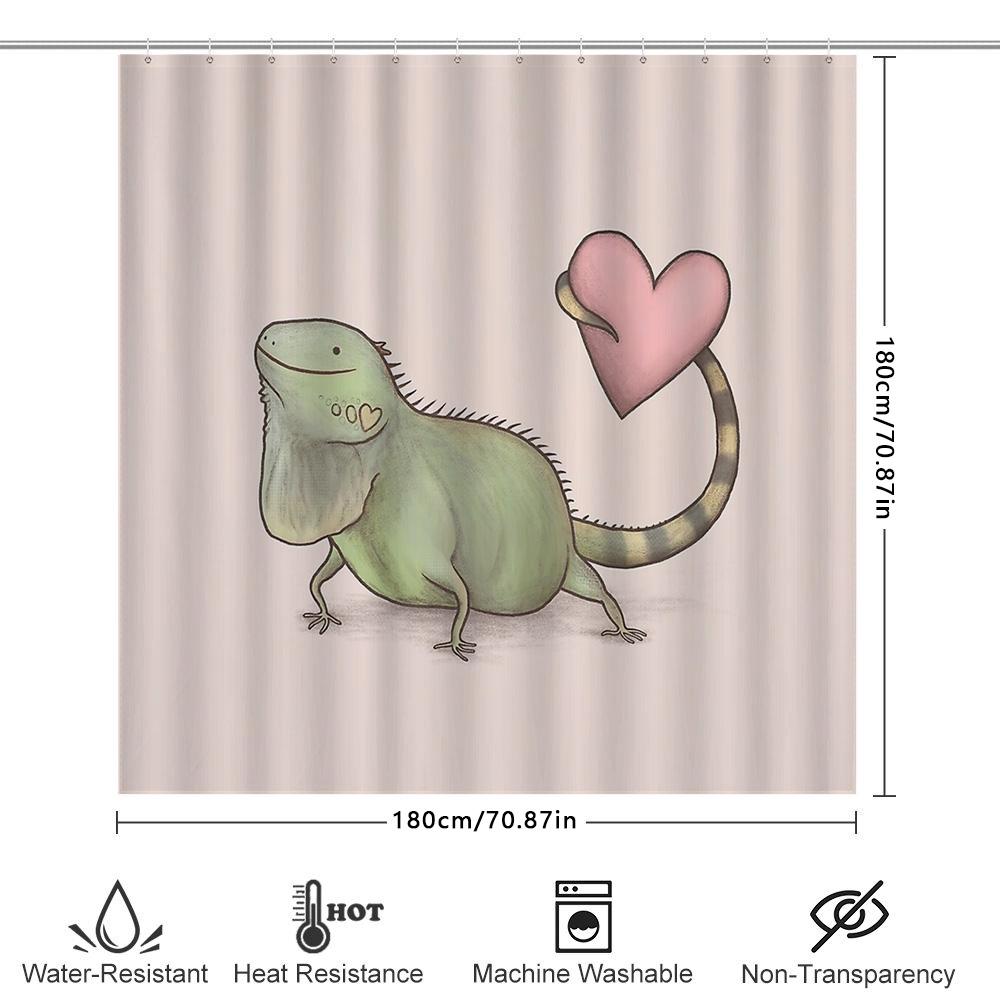 Cute Iguana Shower Curtain Tropical Forest Animal Pattern Bathroom Decor Nature Theme Waterproof Fabric Washable
