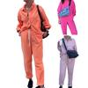 2 peças/conjunto feminino camisa calças conjunto turn-down colarinho simples trespassado mangas compridas solto